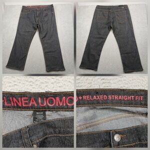 Linea Uomo Relaxed Straight Fit Jeans Mens 42x30 Dark Wash Blue Stretch Denim